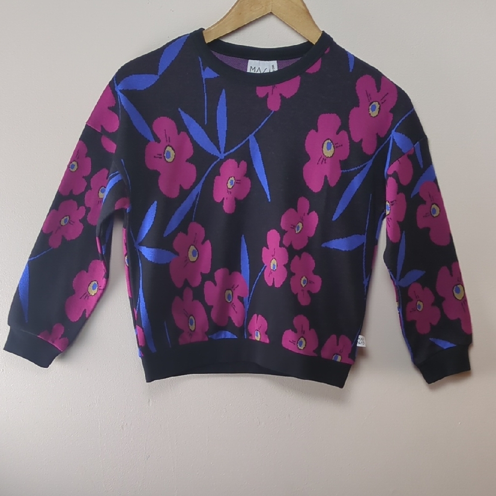 Mainio Girls Organic Cotton Mysterious Blooms Floral Sweatshirt ~ Black